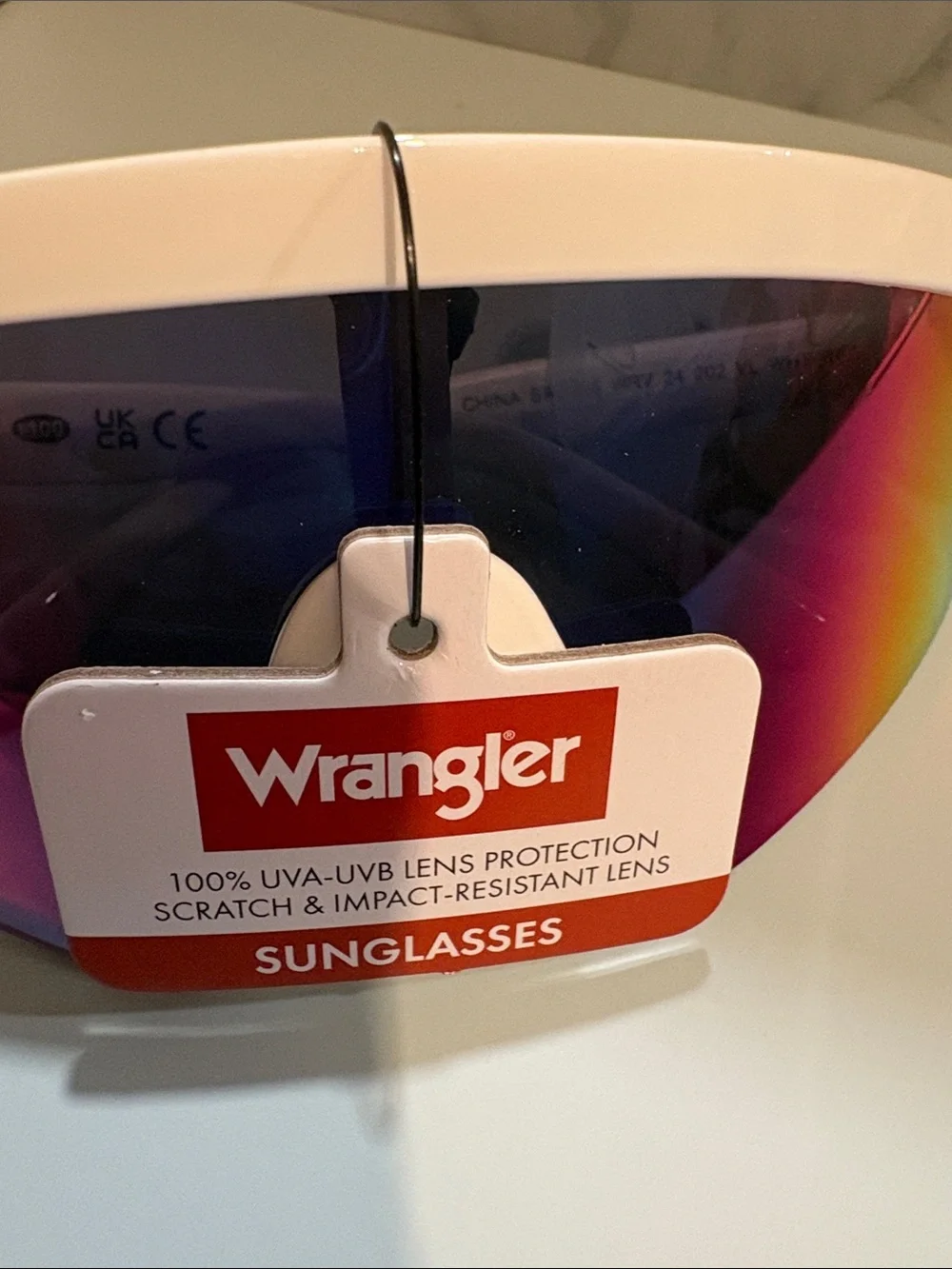Wrangler Women’s White Frame Sunglasses with Mirrored Rainbow Lenses